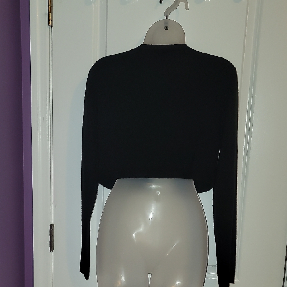 Bogari Black Women's Crop Style Tie Front Cardigan Sz: L - Picture 5 of 5